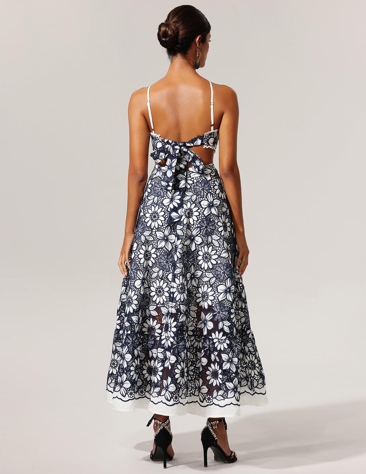 Foto 3 | Vestido Tsukko Sofisticado En Forma De A Con Estampado Floral, Espalda Abierta, Multicolor - Venta Internacional.