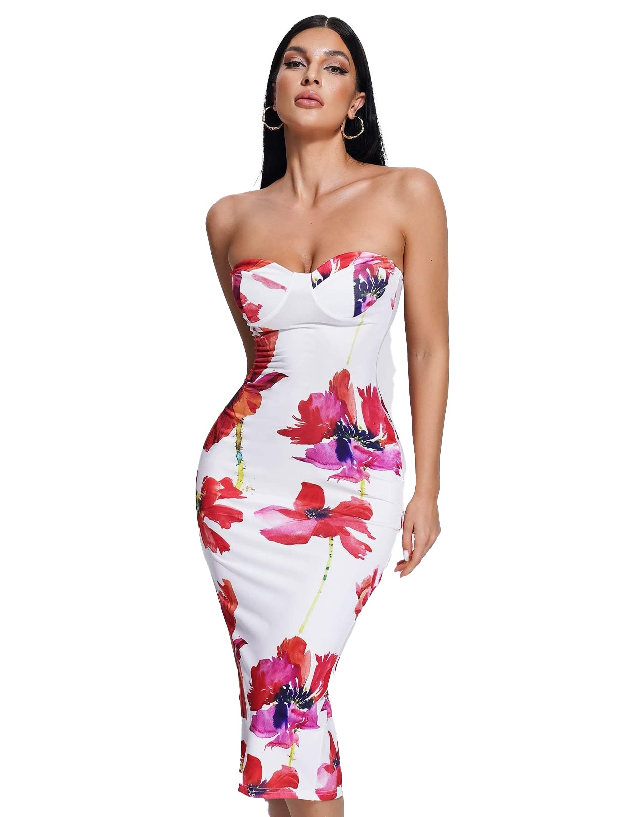 Foto 1 | Vestido Midi Bella Barnett Para Noche, Elegante, Ajustado Con Aberturas, Blanco - Venta Internacional.