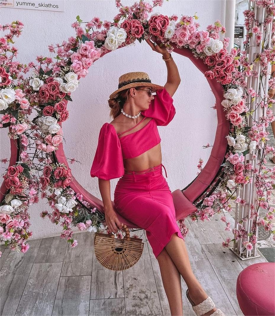 Foto 5 pulgar | Conjunto De Dos Piezas Para Mujer Bella Barnett Vestido De Manga Abullonada Rosa - Venta Internacional.