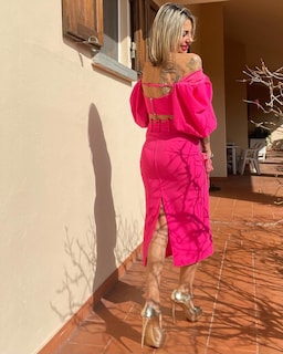 Foto 5 | Conjunto De Dos Piezas Para Mujer Bella Barnett Vestido De Manga Abullonada Rosa - Venta Internacional.