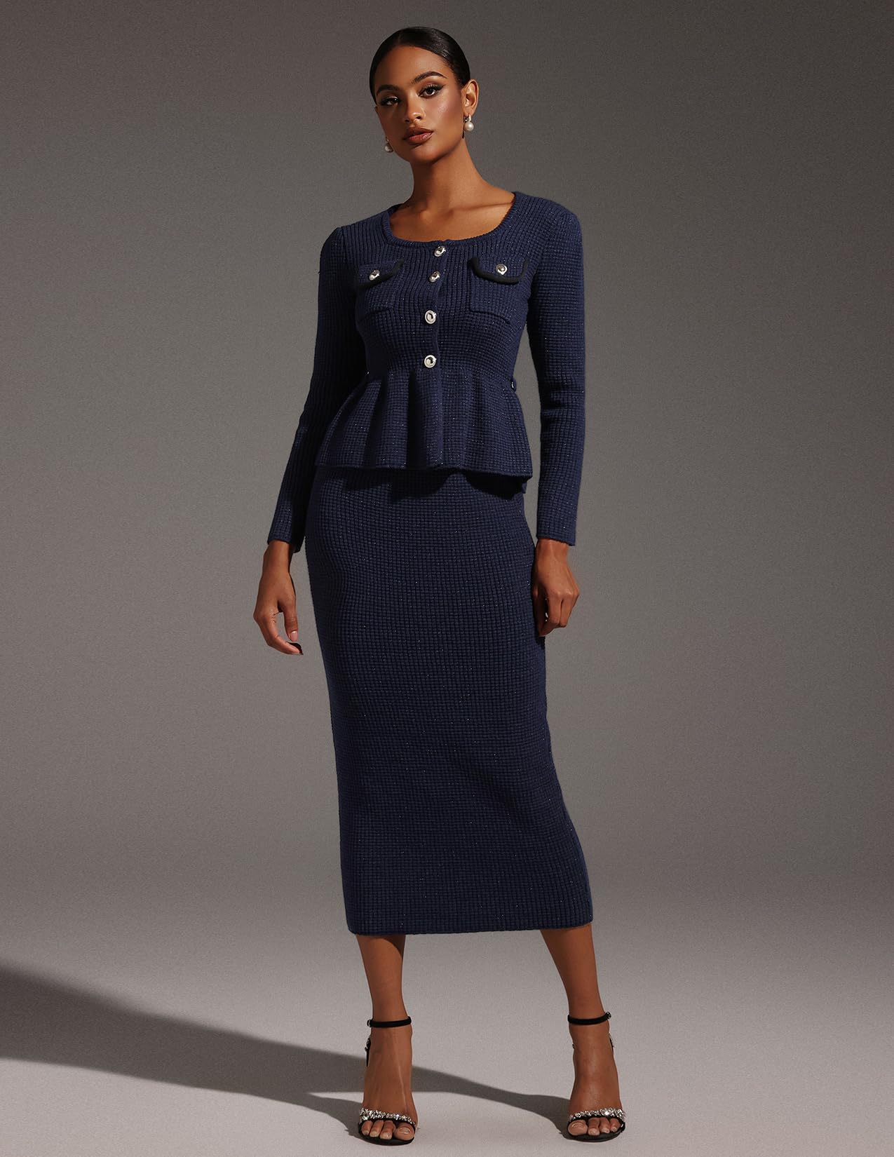 Foto 2 | Vestido Bella Barnett Maxi Azul De Manga Larga De Tweed Para Mujer - Venta Internacional.
