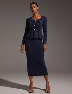 Foto 2 | Vestido Bella Barnett Maxi Azul De Manga Larga De Tweed Para Mujer - Venta Internacional.
