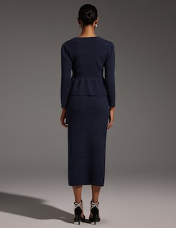 Foto 3 | Vestido Bella Barnett Maxi Azul De Manga Larga De Tweed Para Mujer - Venta Internacional.