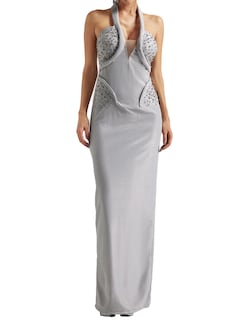 Foto 1 | Vestido Ajustado Sin Mangas Bella Barnett Diamond Halter Plateado - Venta Internacional.