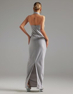Foto 4 | Vestido Ajustado Sin Mangas Bella Barnett Diamond Halter Plateado - Venta Internacional.