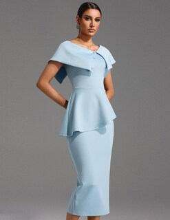 Foto 4 | Vestido Bella Barnett Azul Claro Con Volantes En Un Hombro Con Diamantes - Venta Internacional.
