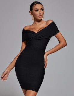 Foto 5 | Vestido Bella Barnett Con Hombros Descubiertos, Vendaje Negro, Mini - Venta Internacional.