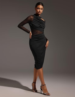 Foto 2 | Vestido De Fiesta Tsukko Chiffon Negro De Manga Larga Para Mujer - Venta Internacional.