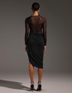 Foto 3 | Vestido De Fiesta Tsukko Chiffon Negro De Manga Larga Para Mujer - Venta Internacional.