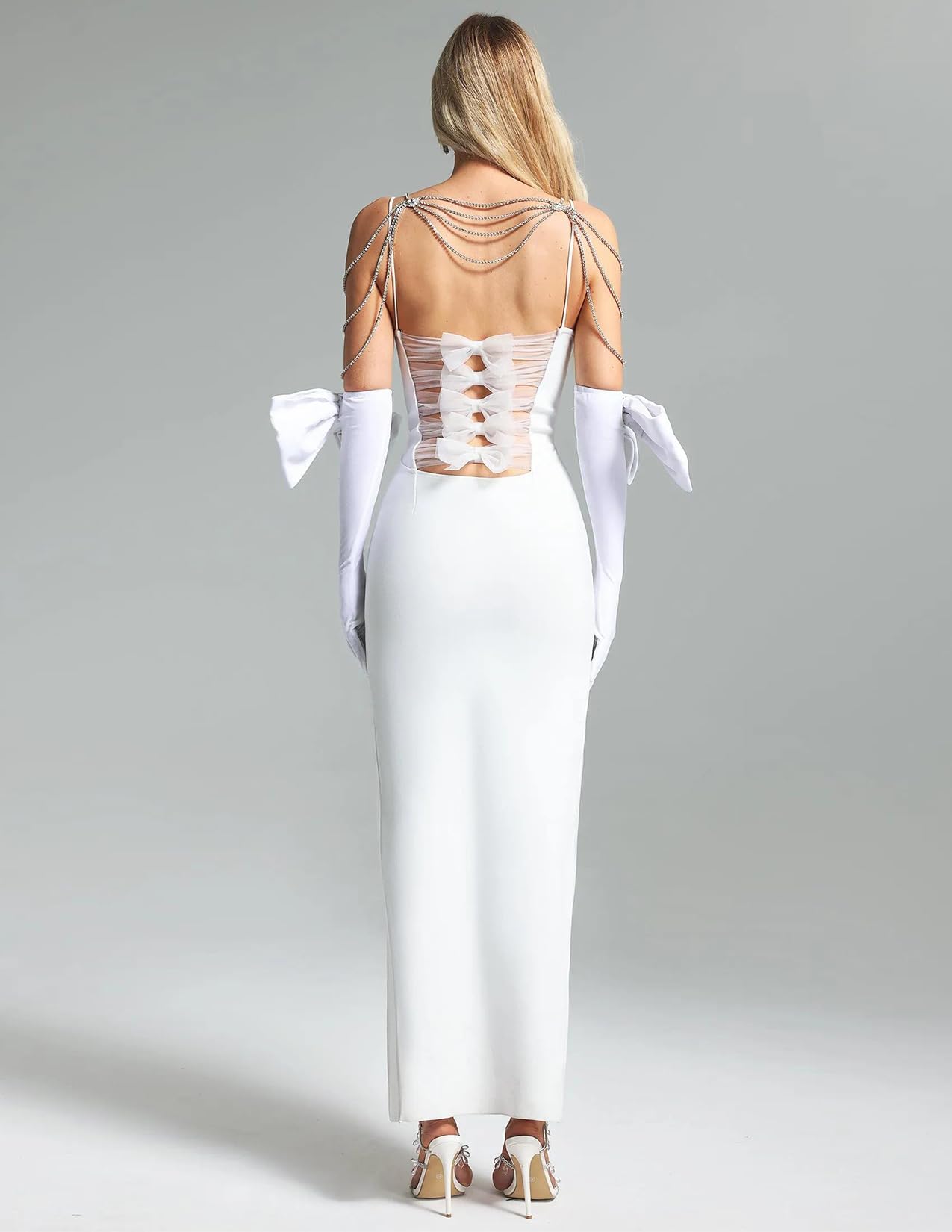 Foto 6 pulgar | Vestido De Noche Bella Barnett Elegante White Valvet Para Mujer - Venta Internacional.