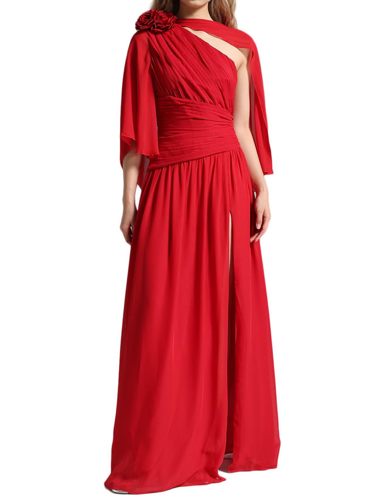 Foto 2 pulgar | Vestido De Chifón Bella Barnett Flower Con Un Hombro Rojo Para Mujer - Venta Internacional.