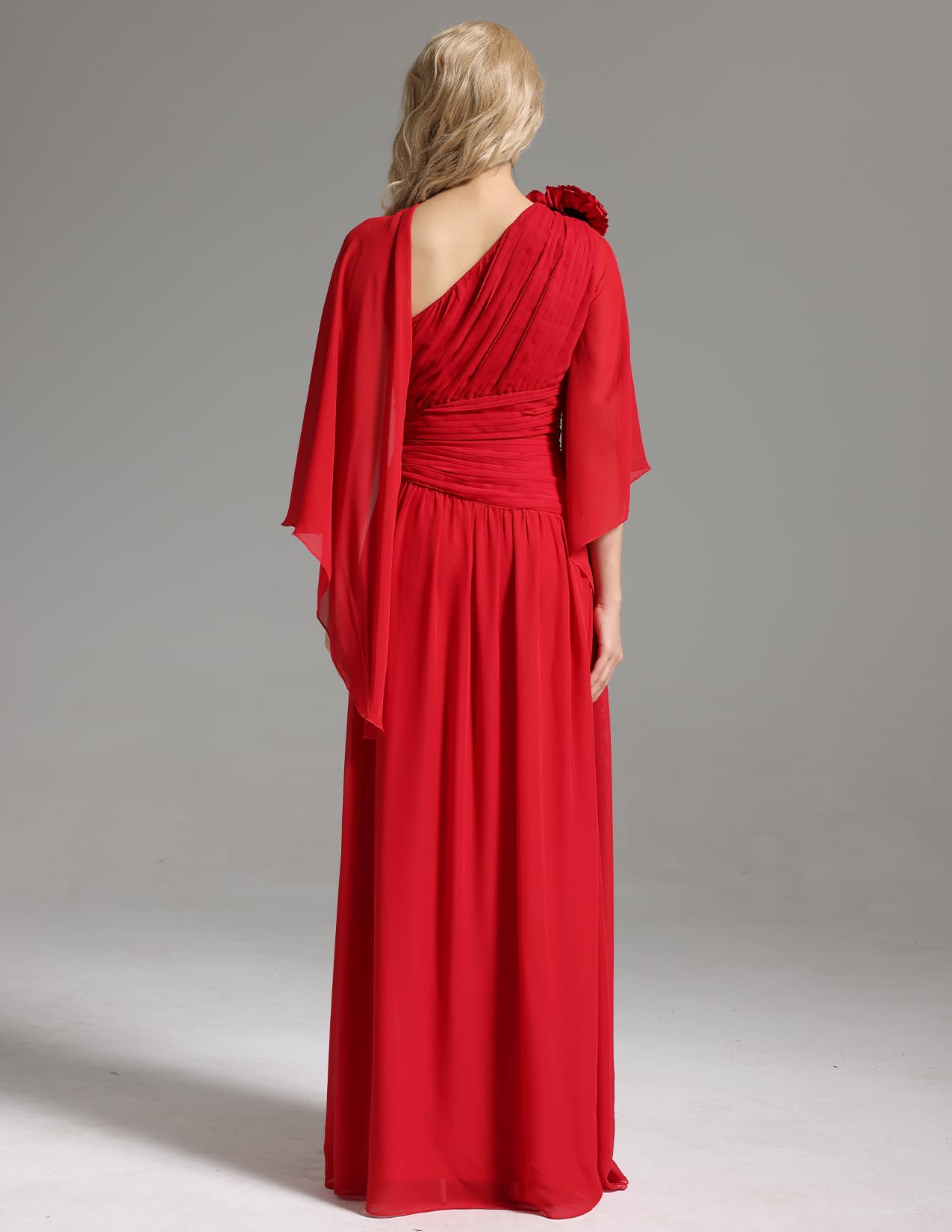 Foto 4 pulgar | Vestido De Chifón Bella Barnett Flower Con Un Hombro Rojo Para Mujer - Venta Internacional.