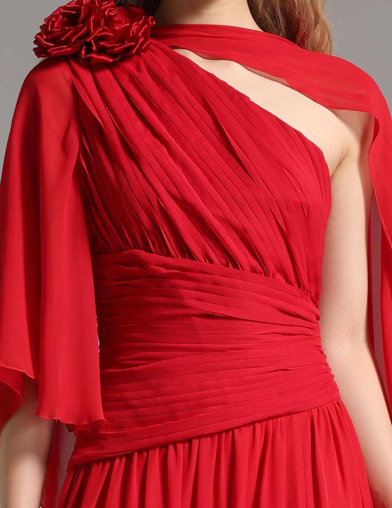 Foto 5 pulgar | Vestido De Chifón Bella Barnett Flower Con Un Hombro Rojo Para Mujer - Venta Internacional.
