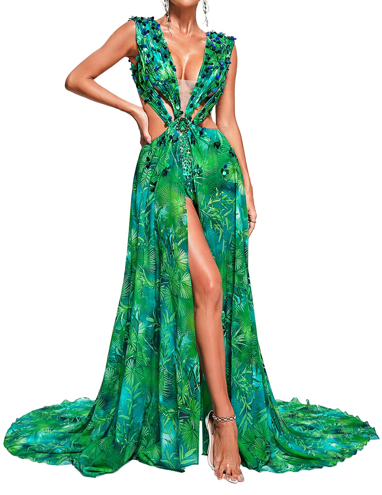 Foto 2 pulgar | Vestido Bella Barnett Romántico Maxi Beach Green Chifon Para Mujer - Venta Internacional.