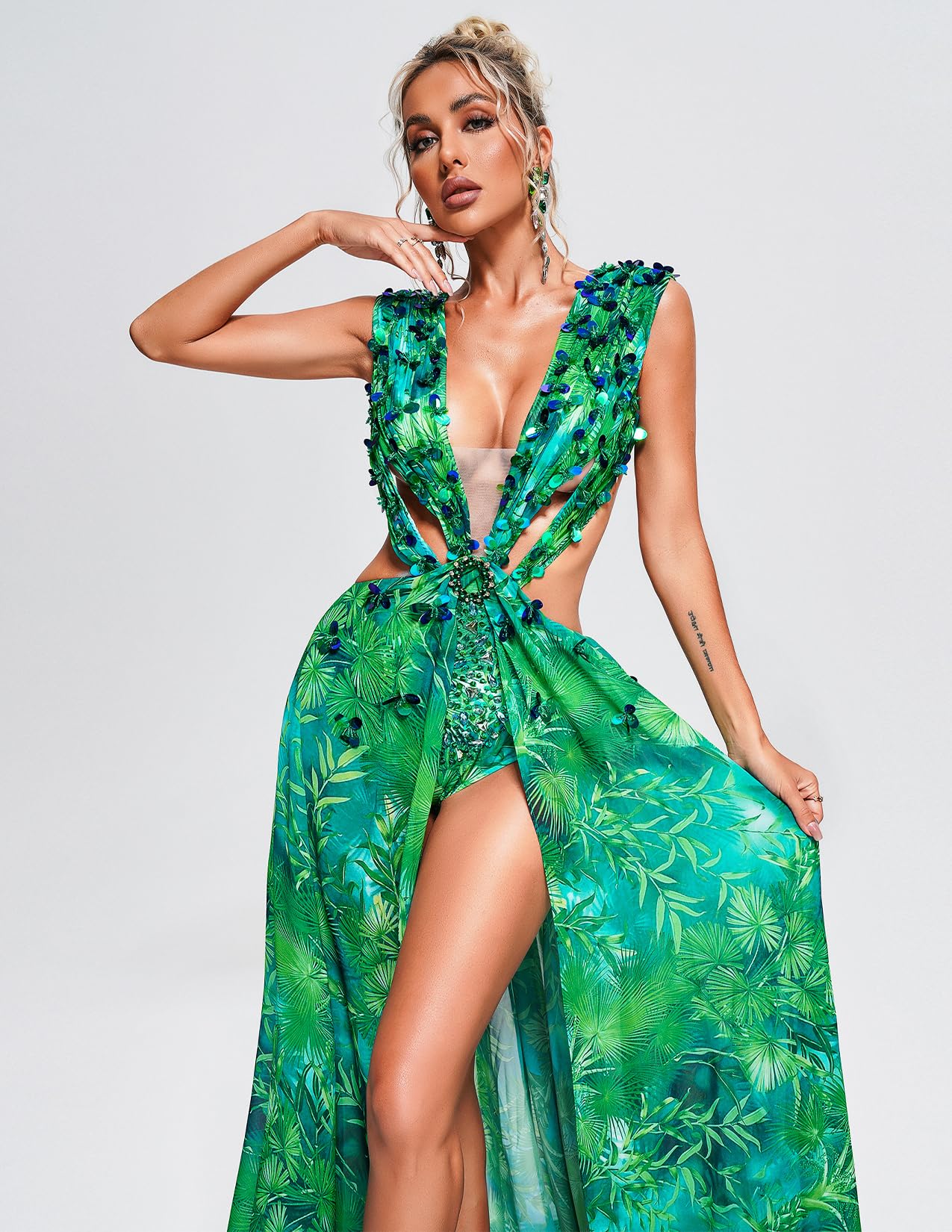 Foto 3 pulgar | Vestido Bella Barnett Romántico Maxi Beach Green Chifon Para Mujer - Venta Internacional.