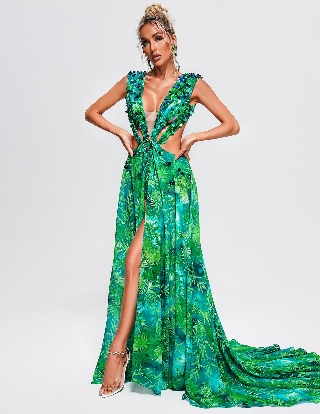 Foto 4 pulgar | Vestido Bella Barnett Romántico Maxi Beach Green Chifon Para Mujer - Venta Internacional.