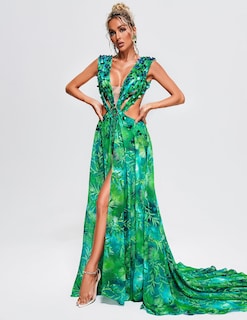 Foto 3 | Vestido Bella Barnett Romántico Maxi Beach Green Chifon Para Mujer - Venta Internacional.