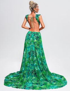 Foto 4 | Vestido Bella Barnett Romántico Maxi Beach Green Chifon Para Mujer - Venta Internacional.