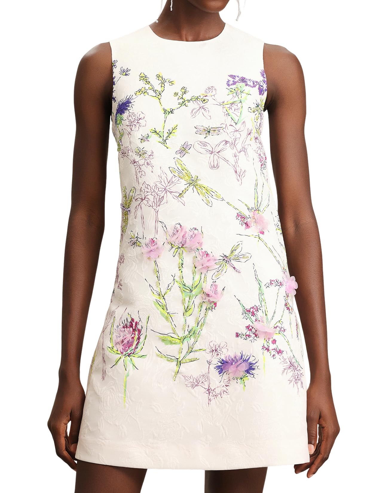 Foto 1 | Vestido Tsukko Delicado Beige Bordado Floral Sin Mangas - Venta Internacional.
