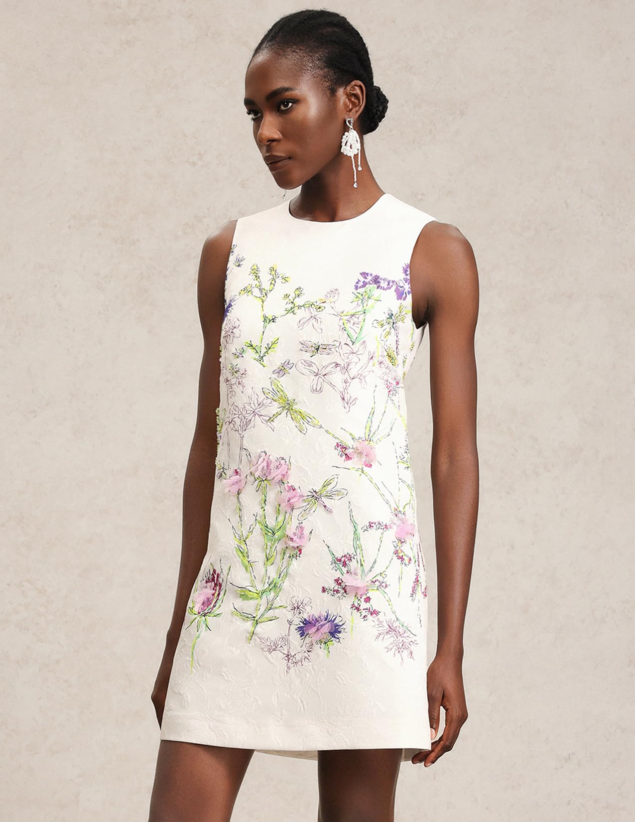 Foto 3 | Vestido Tsukko Delicado Beige Bordado Floral Sin Mangas - Venta Internacional.