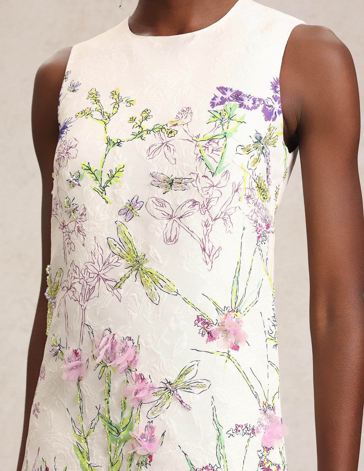 Foto 5 | Vestido Tsukko Delicado Beige Bordado Floral Sin Mangas - Venta Internacional.