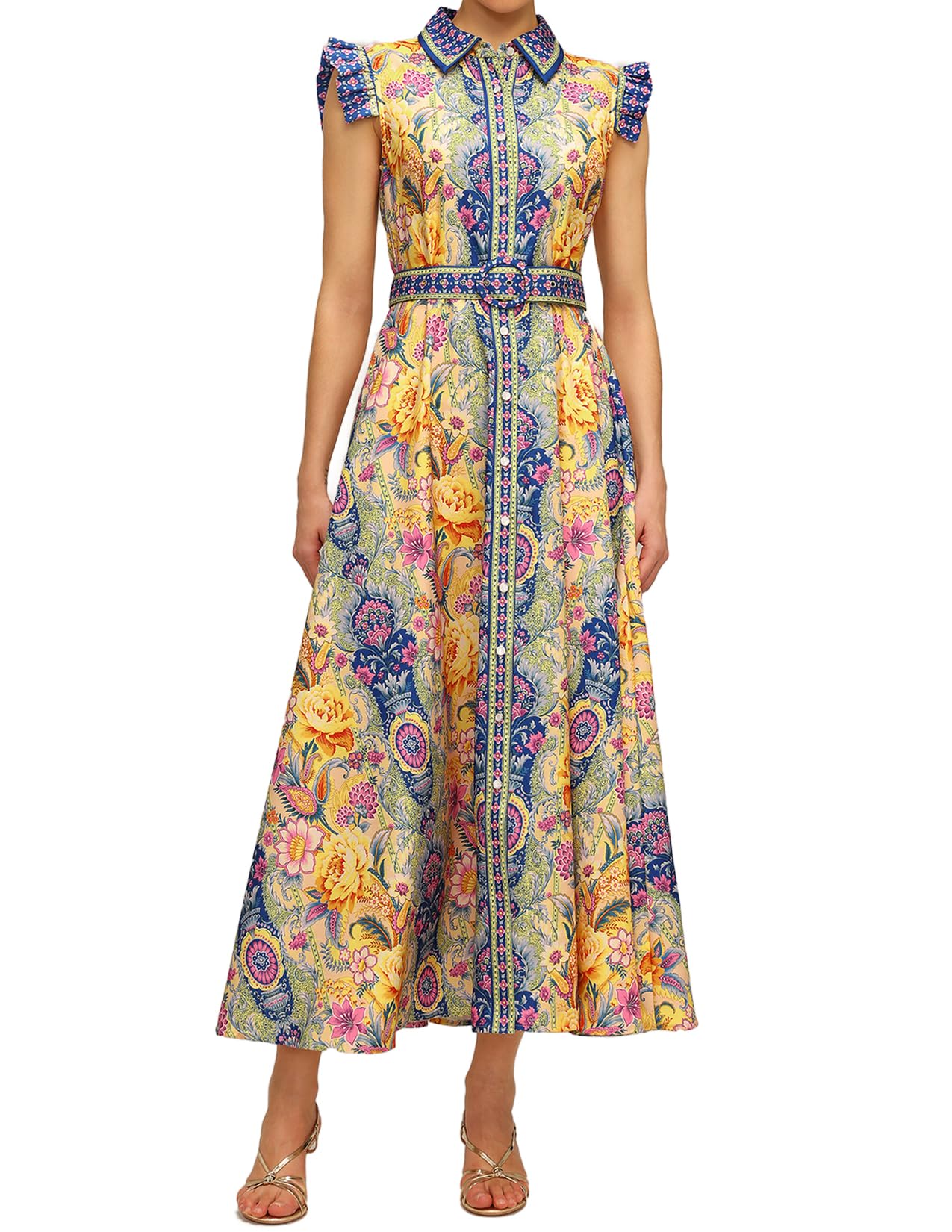 Foto 1 | Vestido Tsukko Azul Floral De Manga Corta Con Cuello Redondo Y Manga Corta Mini - Venta Internacional.