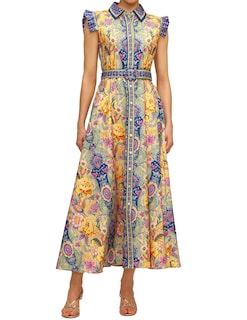 Foto 1 | Vestido Tsukko Azul Floral De Manga Corta Con Cuello Redondo Y Manga Corta Mini - Venta Internacional.