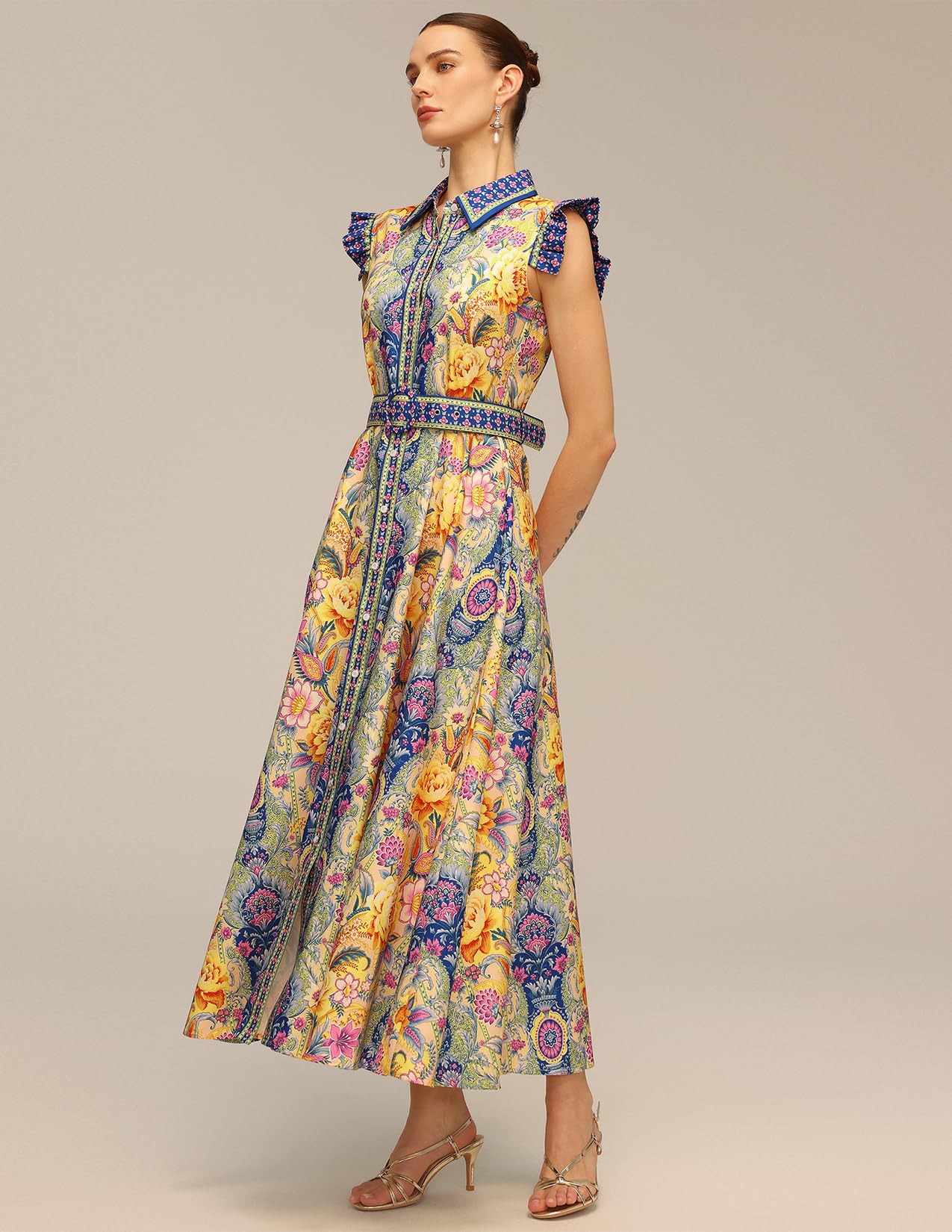 Foto 2 | Vestido Tsukko Azul Floral De Manga Corta Con Cuello Redondo Y Manga Corta Mini - Venta Internacional.