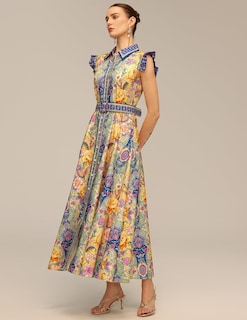 Foto 2 | Vestido Tsukko Azul Floral De Manga Corta Con Cuello Redondo Y Manga Corta Mini - Venta Internacional.