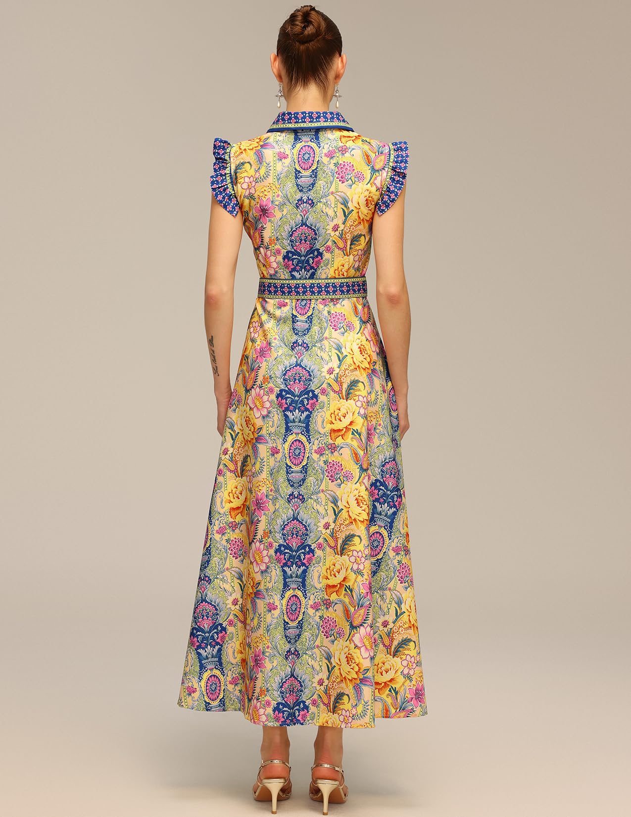 Foto 4 pulgar | Vestido Tsukko Azul Floral De Manga Corta Con Cuello Redondo Y Manga Corta Mini - Venta Internacional.