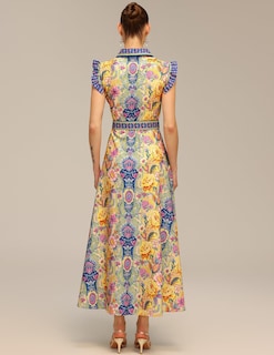 Foto 3 | Vestido Tsukko Azul Floral De Manga Corta Con Cuello Redondo Y Manga Corta Mini - Venta Internacional.
