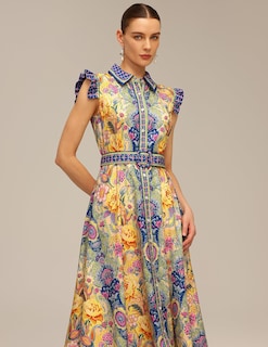 Foto 4 | Vestido Tsukko Azul Floral De Manga Corta Con Cuello Redondo Y Manga Corta Mini - Venta Internacional.