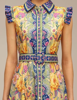 Foto 5 | Vestido Tsukko Azul Floral De Manga Corta Con Cuello Redondo Y Manga Corta Mini - Venta Internacional.