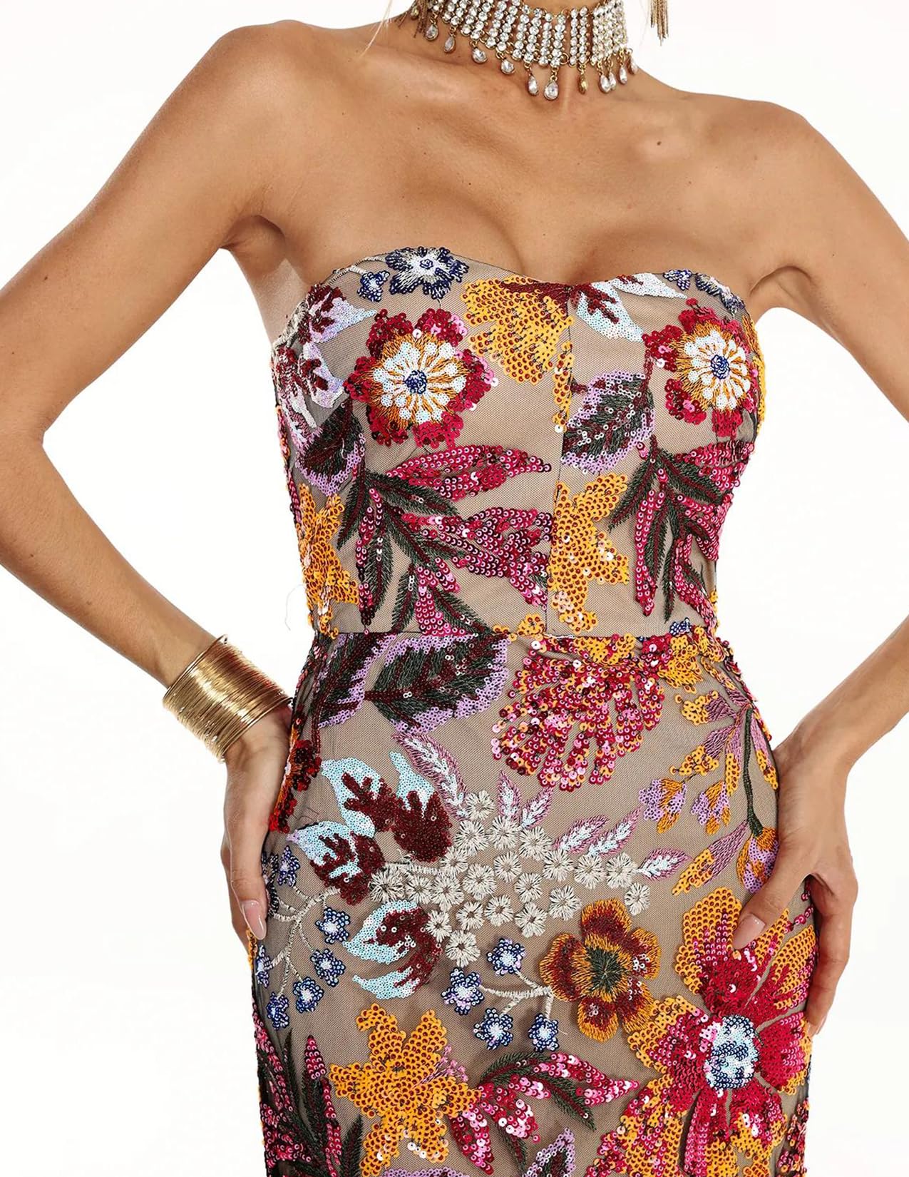 Foto 7 pulgar | Vestido Bella Barnett Precioso Maxi Floral Con Lentejuelas Para Mujer - Venta Internacional.