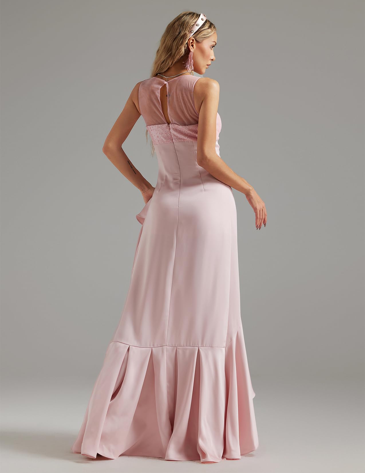 Foto 3 pulgar | Vestido Formal Tsukko Atractivo Con Volantes Asimétricos Y Lentejuelas Rosa - Venta Internacional.