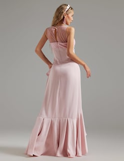 Foto 2 | Vestido Formal Tsukko Atractivo Con Volantes Asimétricos Y Lentejuelas Rosa - Venta Internacional.