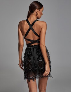 Foto 3 | Vestido Bella Barnett, Minicorsé Sexy Con Cuello En V, Color Champán Transparente - Venta Internacional.
