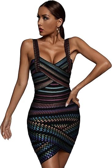 Foto 2 pulgar | Vestido Ajustado Bella Barnett Con Vendaje Arcoíris Y Tirantes Finos - Venta Internacional.