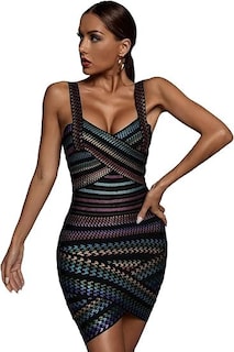 Foto 1 | Vestido Ajustado Bella Barnett Con Vendaje Arcoíris Y Tirantes Finos - Venta Internacional.