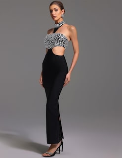 Foto 2 | Vestido Bella Barnett Opulent Halter Adornado Con Escote Negro - Venta Internacional.
