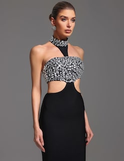 Foto 4 | Vestido Bella Barnett Opulent Halter Adornado Con Escote Negro - Venta Internacional.