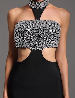 Foto 5 | Vestido Bella Barnett Opulent Halter Adornado Con Escote Negro - Venta Internacional.