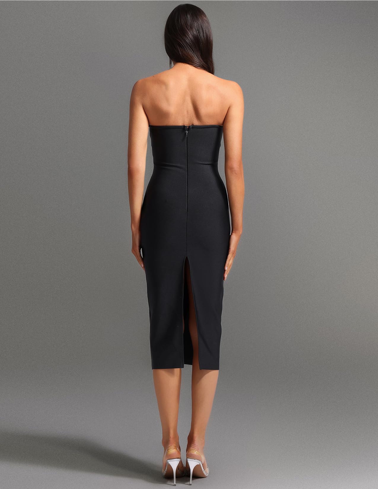 Foto 3 | Vestido De Fiesta Bella Barnett Deslumbrante Negro Con Hombros Descubiertos Y Cuello En V - Venta Internacional.