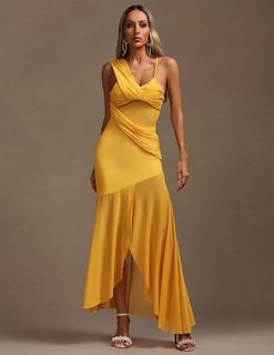 Foto 2 | Vestido Tsukko Con Nudo Amarillo Y Tirantes Finos Y Abertura Asimétrica - Venta Internacional.