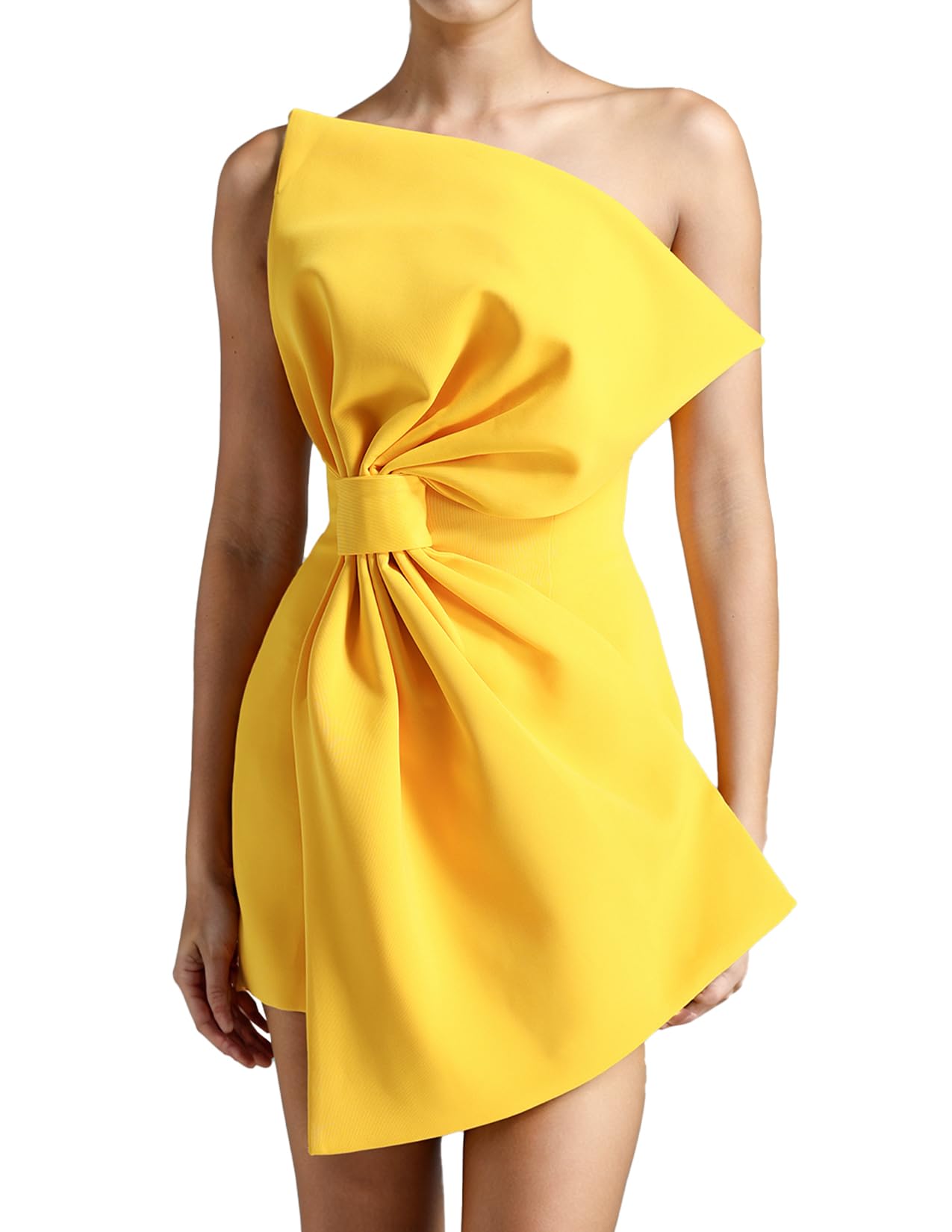 Foto 2 pulgar | Vestido Minivestido Ajustado Sin Tirantes Con Lazo Amarillo Bella Barnett - Venta Internacional.