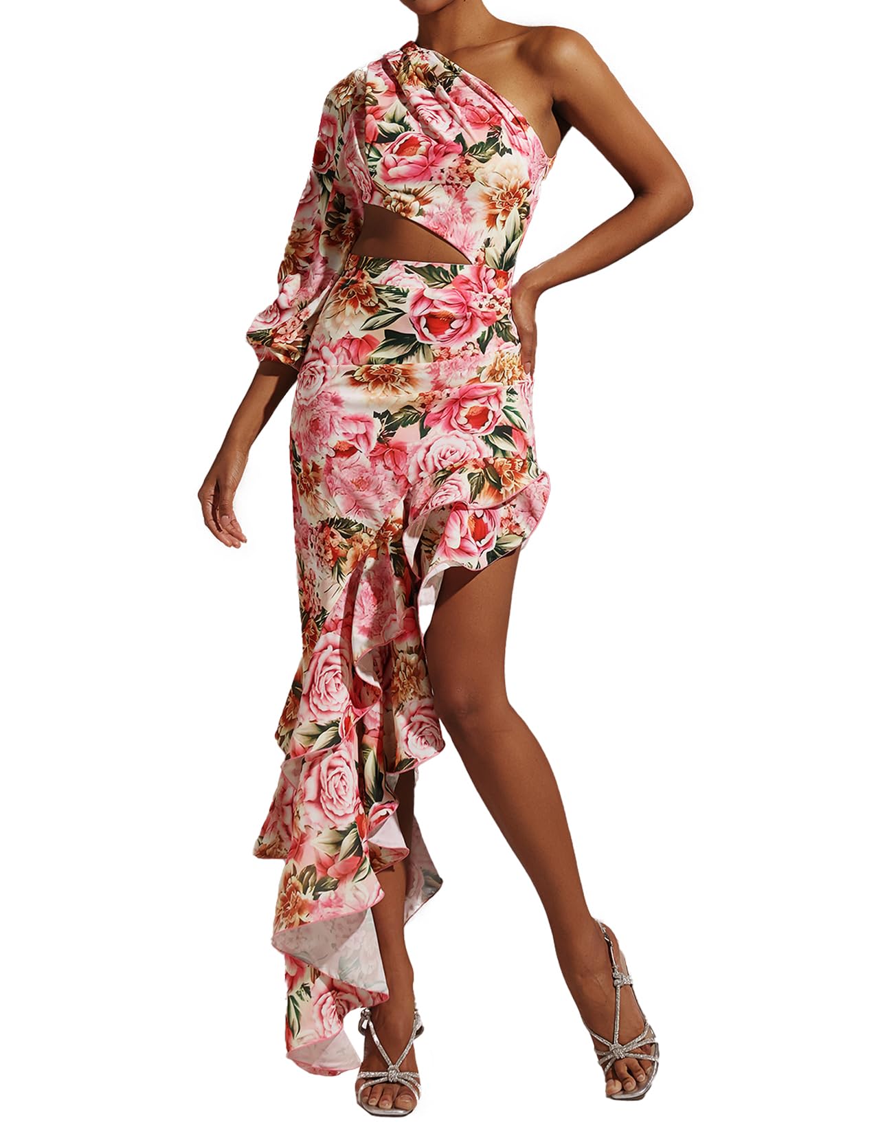 Foto 1 | Vestido Romántico De Boda Tsukko Con Estampado Floral De Un Solo Hombro - Venta Internacional.