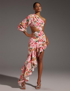 Foto 2 | Vestido Romántico De Boda Tsukko Con Estampado Floral De Un Solo Hombro - Venta Internacional.