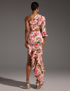 Foto 3 | Vestido Romántico De Boda Tsukko Con Estampado Floral De Un Solo Hombro - Venta Internacional.