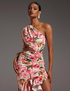 Foto 4 | Vestido Romántico De Boda Tsukko Con Estampado Floral De Un Solo Hombro - Venta Internacional.