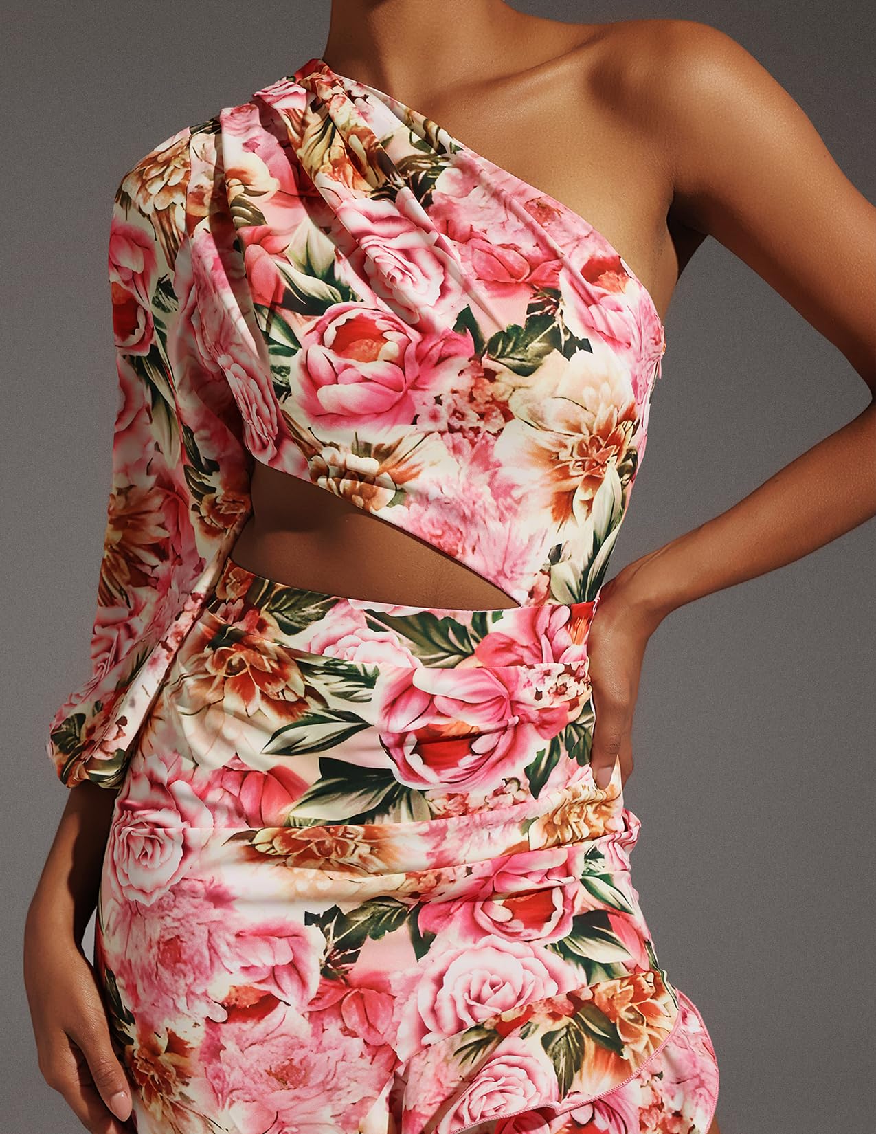 Foto 5 | Vestido Romántico De Boda Tsukko Con Estampado Floral De Un Solo Hombro - Venta Internacional.